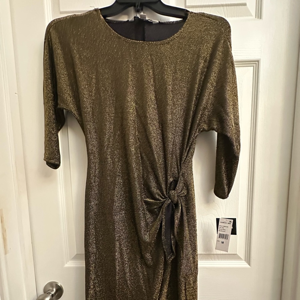 Robbie Bee Shimmering Gold Long Sleeve Dress